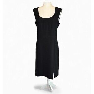White House Black Market Women's 10 Black Sheath Pleated Neck Dress